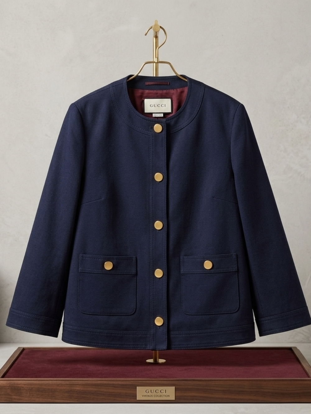 Gucci Uniform Blazer Jacket Sz EU 42 Navy Blue Gold Buttons